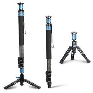 sirui p-424fl monopod for cameras, 75" carbon fiber monopod with feet, portable lightweight monopod, max load 26lbs/12kg, 4 sections, 360° panorama, modular 3 in 1, quick release plate