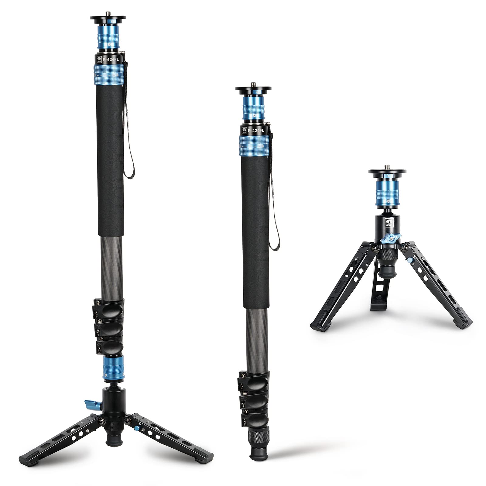 SIRUI P-424FL Monopod for Cameras, 75" Carbon Fiber Monopod with Feet, Portable Lightweight Monopod, Max Load 26lbs/12kg, 4 Sections, 360° Panorama, Modular 3 in 1, Quick Release Plate