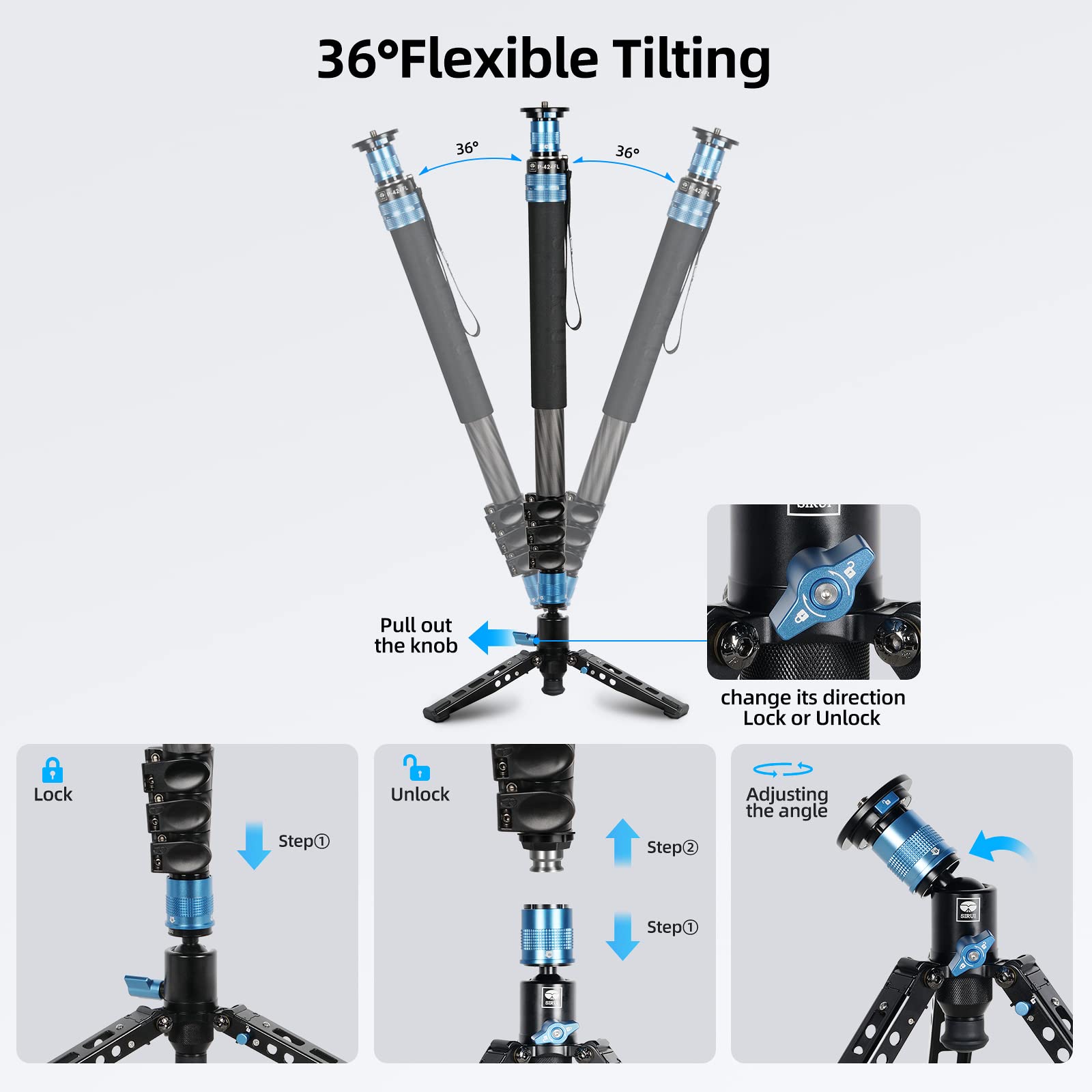 SIRUI P-424FL Monopod for Cameras, 75" Carbon Fiber Monopod with Feet, Portable Lightweight Monopod, Max Load 26lbs/12kg, 4 Sections, 360° Panorama, Modular 3 in 1, Quick Release Plate