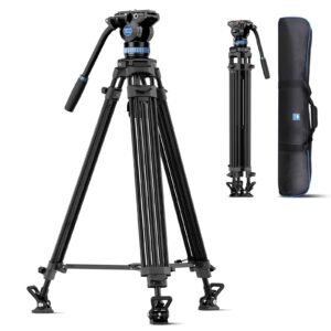 sirui am-25s video tripod, 74.8" professional heavy duty tripod with adjustable damping fluid head for dslr, camcorder, cameras, 360° pan & +90°/-75° tilt, quick release plate, max load 22.0lb