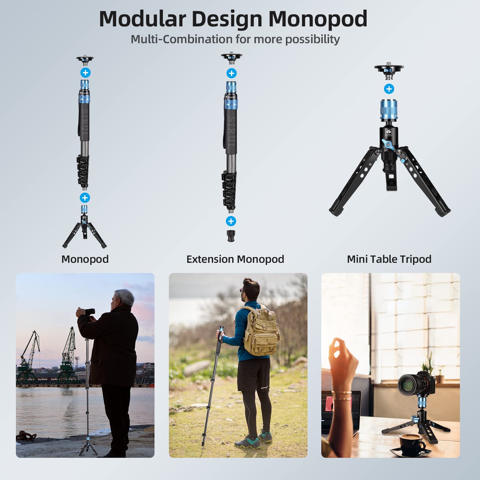 SIRUI P-325FL Carbon Fiber Monopod with Feet, 67" Professional Monopod for Cameras, Lightweight Travel Monopod for DSLR Camera, Max Load 22lbs, 360° Panorama, 5-Section, Quick Release Plate