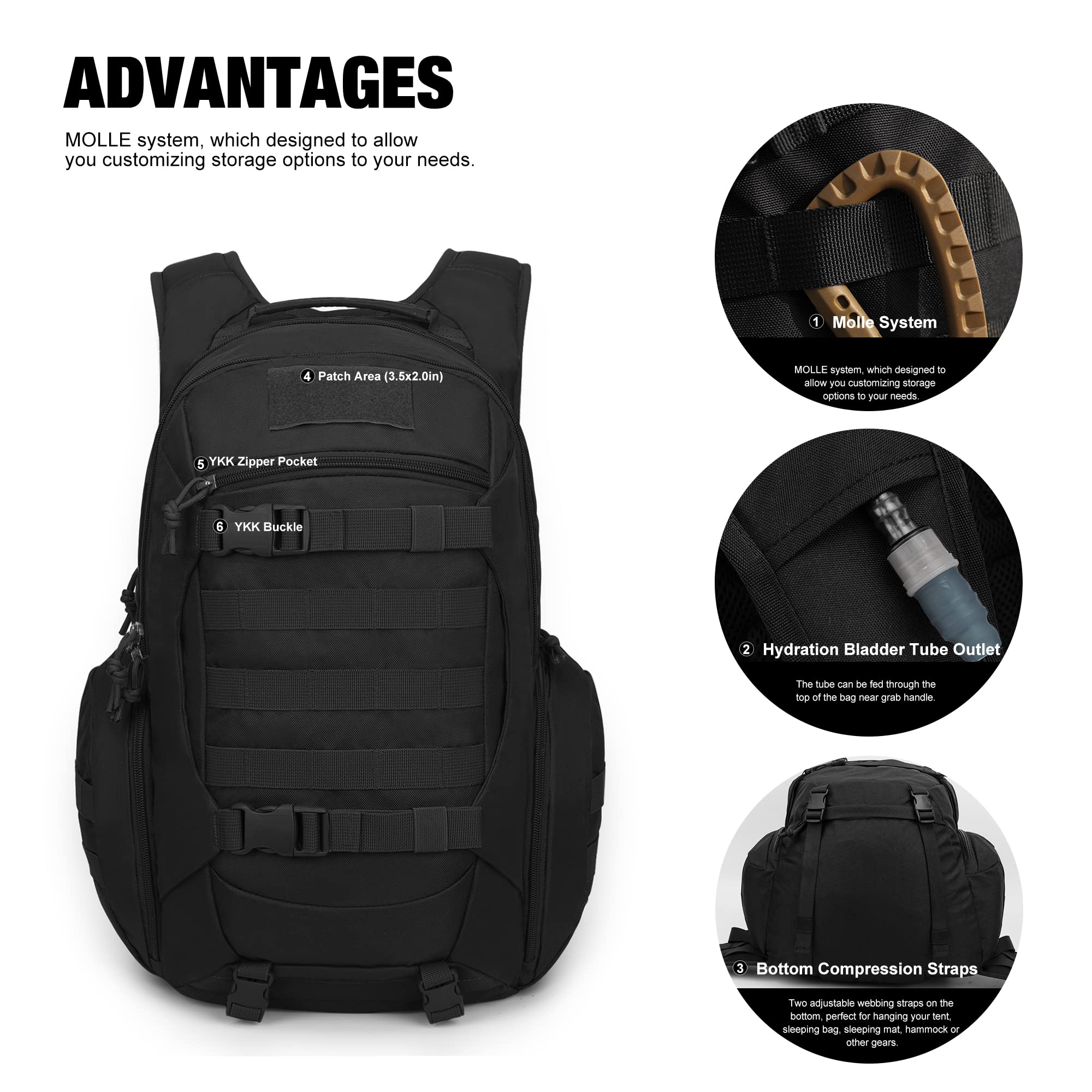 Mardingtop Tactical Backpack for Men,Military Molle Backpack for Hiking,Motorcycle Backpack，28L EDC Backpack