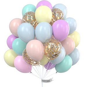 partywoo pastel balloons, 60 pcs 12 inch pastel latex balloons, gold glitter balloons, pastel colour balloons for pastel party decorations, pastel birthday decorations, pastel rainbow party supplies