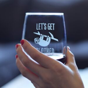 Let’s Get Slothed – Cute Funny Stemless Wine Glass, Large 17 Ounces, Etched Sayings, Gift Box