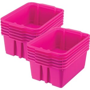 really good stuff - 160074pin stackable plastic book and organizer bins for classroom or home use – sturdy, colored plastic baskets (set of 12),pink