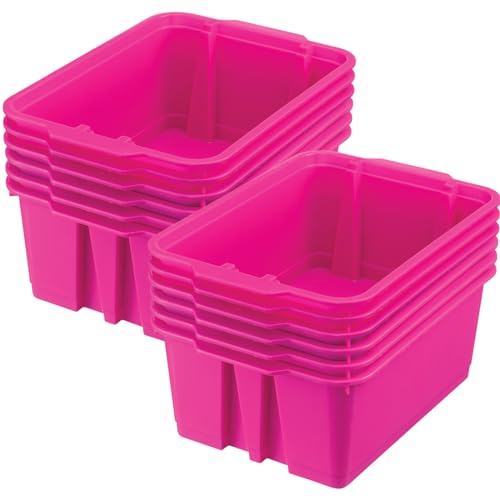 Really Good Stuff - 160074PIN Stackable Plastic Book and Organizer Bins for Classroom or Home Use – Sturdy, Colored Plastic Baskets (Set of 12),Pink