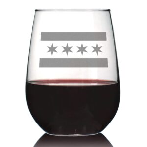 Chicago Flag – Stemless Wine Glasses - Chitown Gifts - Large 17 Ounce