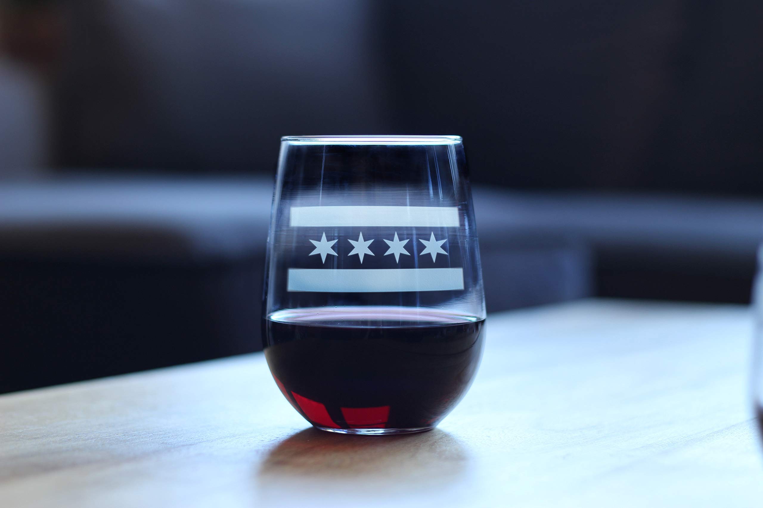 Chicago Flag – Stemless Wine Glasses - Chitown Gifts - Large 17 Ounce