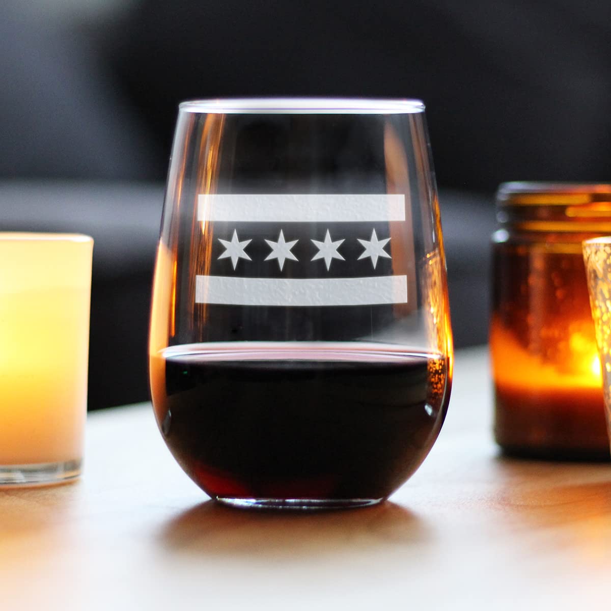 Chicago Flag – Stemless Wine Glasses - Chitown Gifts - Large 17 Ounce