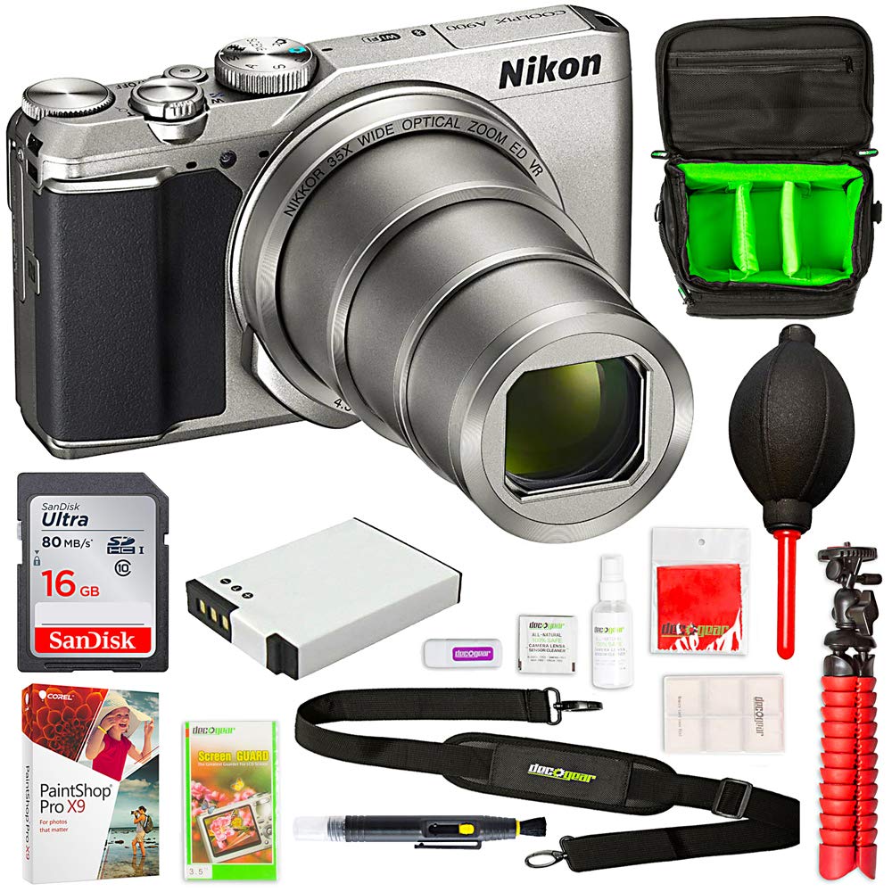 Nikon 26505B COOLPIX A900 20MP 4K WiFi Digital Camera w/ 35x Optical Zoom Silver + 16GB Deluxe Bundle - (Renewed)