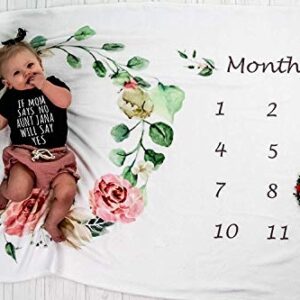 Baby Monthly Milestone Blanket for Girl & Boy - Floral Plush Fleece for Baby Photo – Baby Shower/Registry Gift – Baby Safe Soft Wrinkle Free - Swaddle and Throw - Bonus Wreath + Organic Cotton Bib