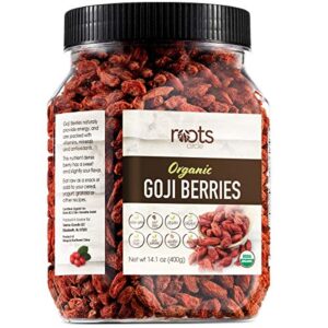 roots circle usda organic dried goji berries 14.1oz jar 1 pack | bulk supply of goji berry fruit superfood | naturally rich in antioxidants to support healthy skin | raw, natural, vegan, non-gmo, kosher