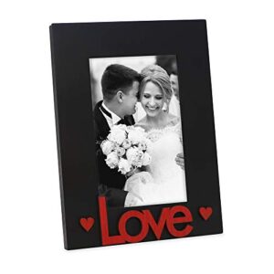 isaac jacobs black & red wood sentiments “love” picture frame, 4x6 inch, photo gift for loved ones, family, display on tabletop, desk (black/red, 4x6)