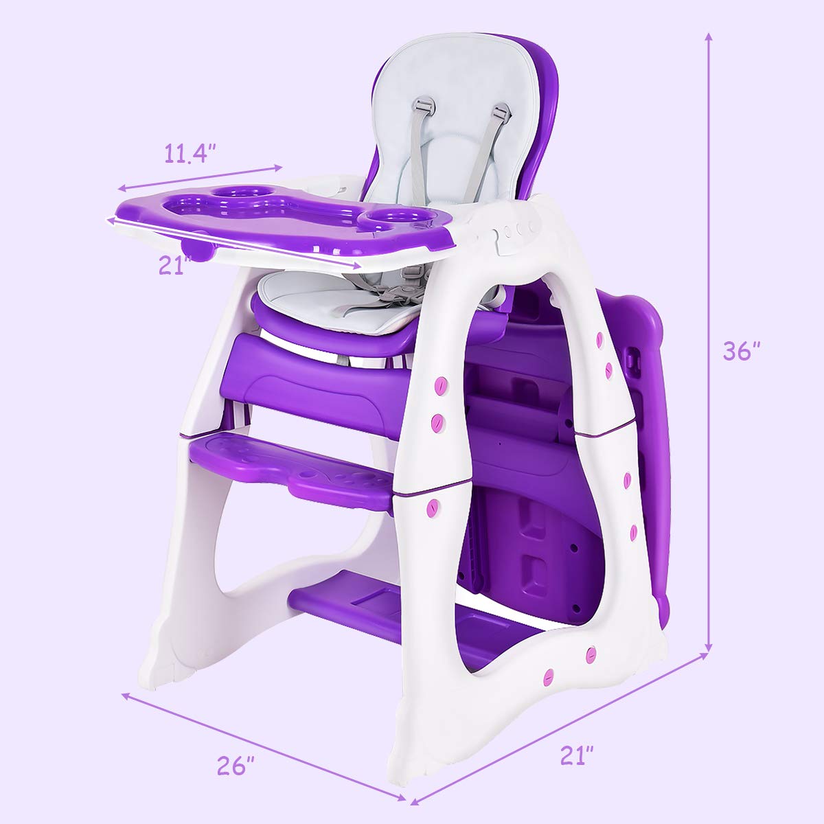 HONEY JOY 5 in 1 High Chair, Convertible Highchair for Babies and Toddlers/Table Chair Set/Booster Seat/Toddler Chair w/Safety Harness, Reclining Backrest, Double Food Tray (Purple)