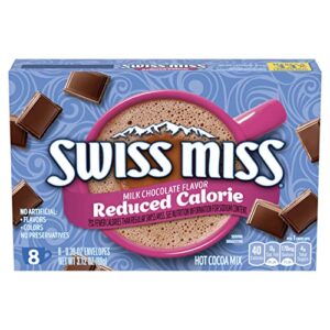 swiss miss milk chocolate flavor reduced calorie hot cocoa mix, 0.39 oz. 8-count (pack of 12)