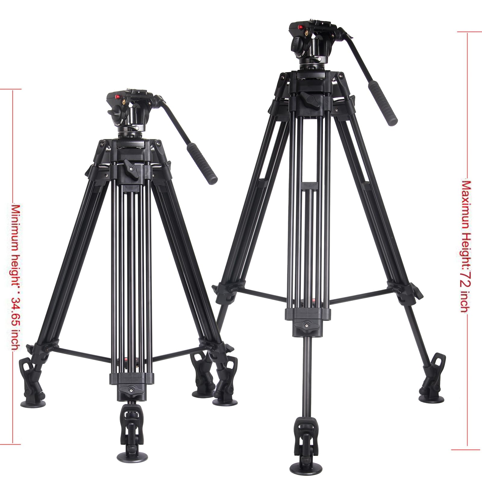 Video Tripod System, Regetek 72 Inch Professional Heavy Duty Aluminum Adjustable Photography Camera Tripod Stand with 360 Degree Fluid Drag Pan Head & Carry Bag for for Canon Nikon DV DSLR Camcorder