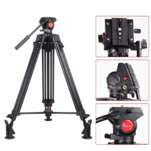 Video Tripod System, Regetek 72 Inch Professional Heavy Duty Aluminum Adjustable Photography Camera Tripod Stand with 360 Degree Fluid Drag Pan Head & Carry Bag for for Canon Nikon DV DSLR Camcorder