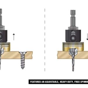 Amana Tool 55151 Carbide Tipped 82 Degree Countersink with Tapered Drill and Adjustable Depth Stop with No-Thrust BB 3/8 D x 1/8 Drill D x 1/4 Inch Quick Release Hex SHK