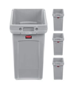 rubbermaid commercial products slim jim under-counter trash can with venting channels, 23-gallon, gray, fits under desk/cabinmate/sink, pack of 4