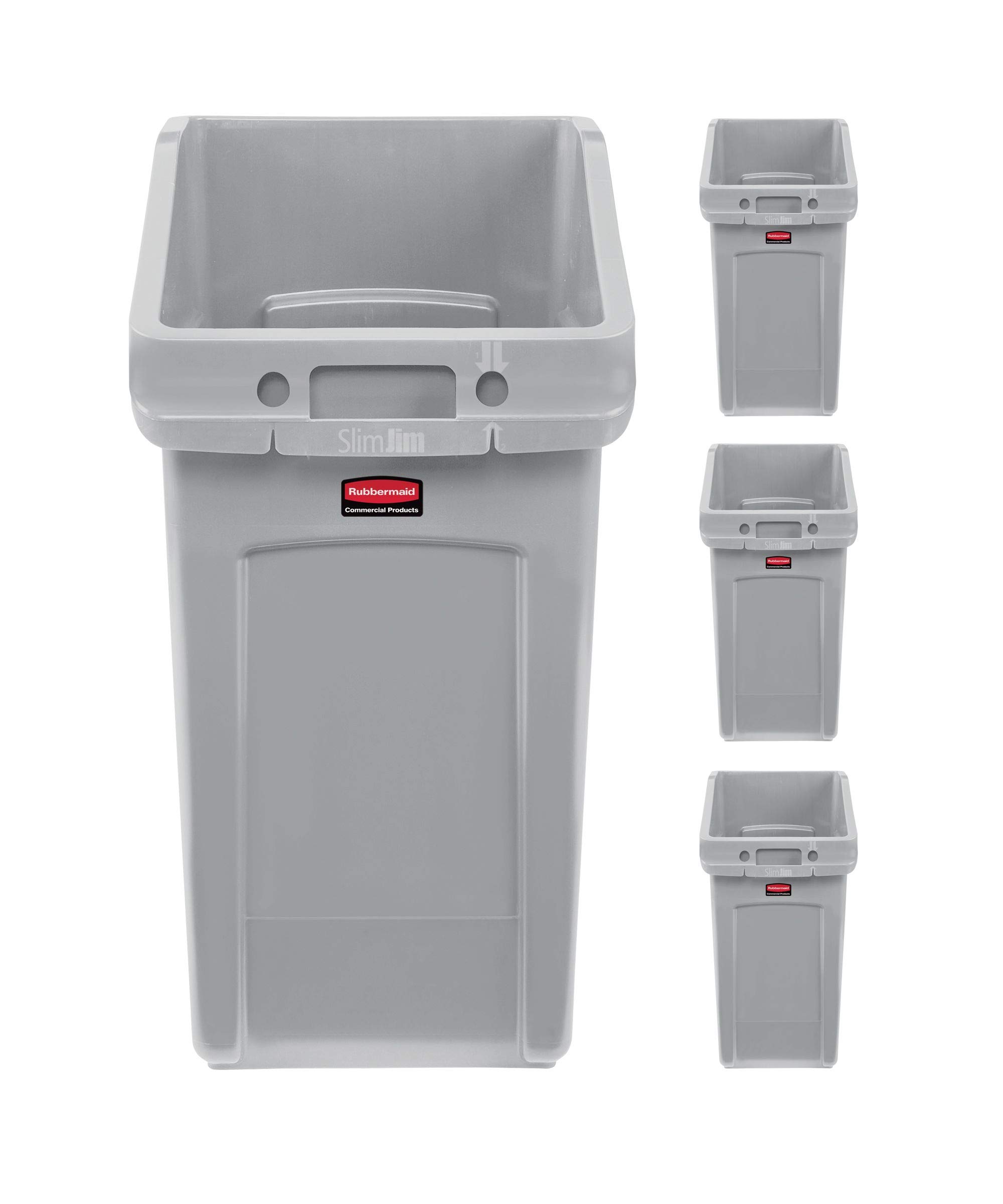 Rubbermaid Commercial Products Slim Jim Under-Counter Trash Can with Venting Channels, 23-Gallon, Gray, Fits Under Desk/Cabinmate/Sink, Pack of 4