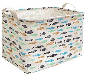 essme rectangular fabric storage box,collapsible storage basket bins organizer with handles for kids room,shelf basket,toy organizer(fish)