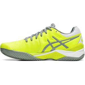 asics women's gel-resolution 7 clay court shoes, 7, safety yellow/stone grey