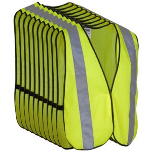 safety vest with high visibility - 2 inch reflective strips, bright neon yellow, breathable polyester mesh fabric, ansi isea class unrated, hi viz all day and night (10 pack - xl-xxxl)