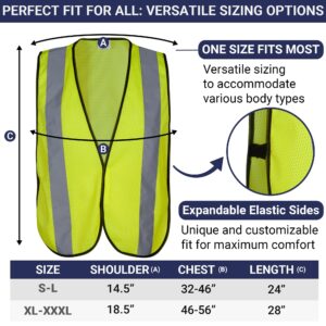 Safety Vest with High Visibility - 2 Inch Reflective Strips, Bright Neon Yellow, Breathable Polyester Mesh Fabric, ANSI ISEA Class Unrated, Hi Viz All Day and Night (10 Pack - XL-XXXL)