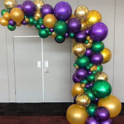 PartyWoo Purple Green Gold Balloons 50 pcs 12 Inch Purple Balloons Gold Balloons Hunter Green Balloons and Gold Confetti Balloons for Carnival, Vintage Party, Little Mermaid Party, Aladdin Party