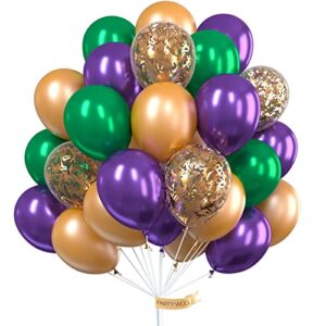 PartyWoo Purple Green Gold Balloons 50 pcs 12 Inch Purple Balloons Gold Balloons Hunter Green Balloons and Gold Confetti Balloons for Carnival, Vintage Party, Little Mermaid Party, Aladdin Party