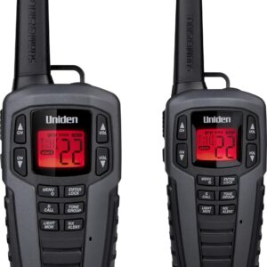 Uniden SX507-2CKHS Up to 50 Mile Range Two-Way Radio Walkie Talkies W/Dual Charging Cradle, Waterproof, Floats, 22 Channels, 142 Privacy Codes, NOAA Weather Scan + Alert, Includes 2 Headsets, Grey