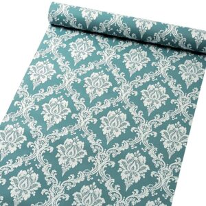 Blue Damask Contact Paper Self Adhesive Shelf Drawer Liner Peel and Stick Damask Wallpaper for Bathroom Living Room 17.7" x 196"