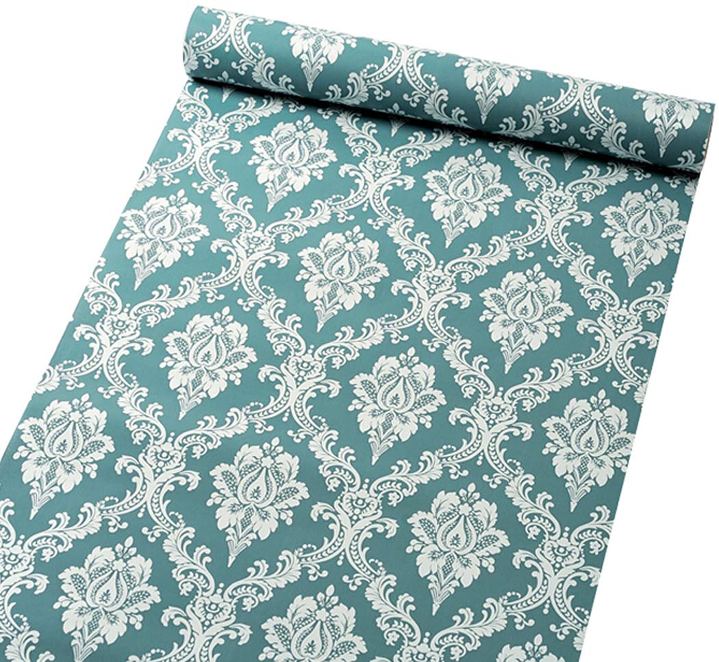 Blue Damask Contact Paper Self Adhesive Shelf Drawer Liner Peel and Stick Damask Wallpaper for Bathroom Living Room 17.7" x 196"