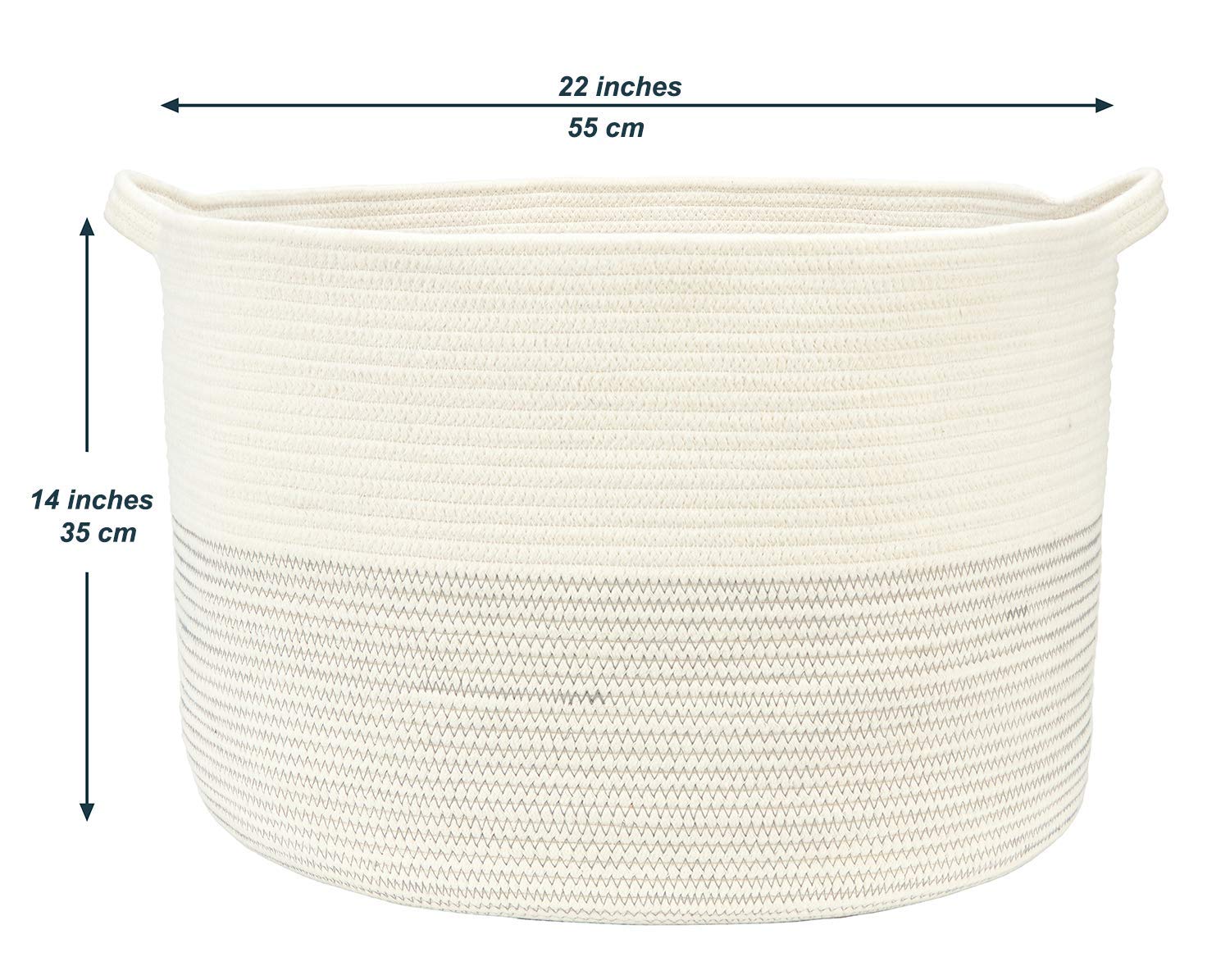 XXXL Cotton Rope Baskets 22 x 14 inches, Jumbo Woven Laundry Blanket Basket with Handles, Large Storage Baskets for Blanket Towels Pillow Clothes, Round Baby Dogs Toy Bins in Living Room Bedroom