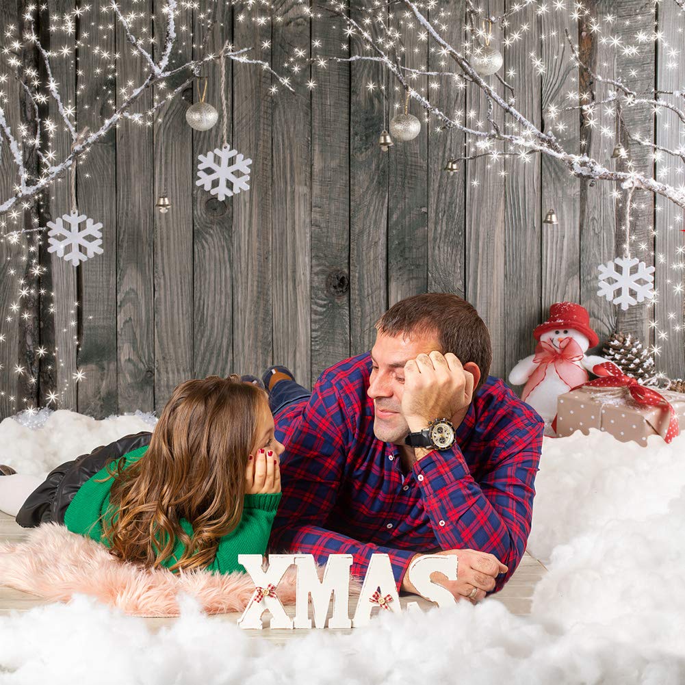 LYWYGG 8X8FT Christmas Backdrop Snow Floor Photo Backgrounds Wooden Wall Photography Backdrops for Child CP-70-0808