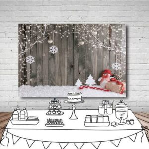 LYWYGG 8X8FT Christmas Backdrop Snow Floor Photo Backgrounds Wooden Wall Photography Backdrops for Child CP-70-0808