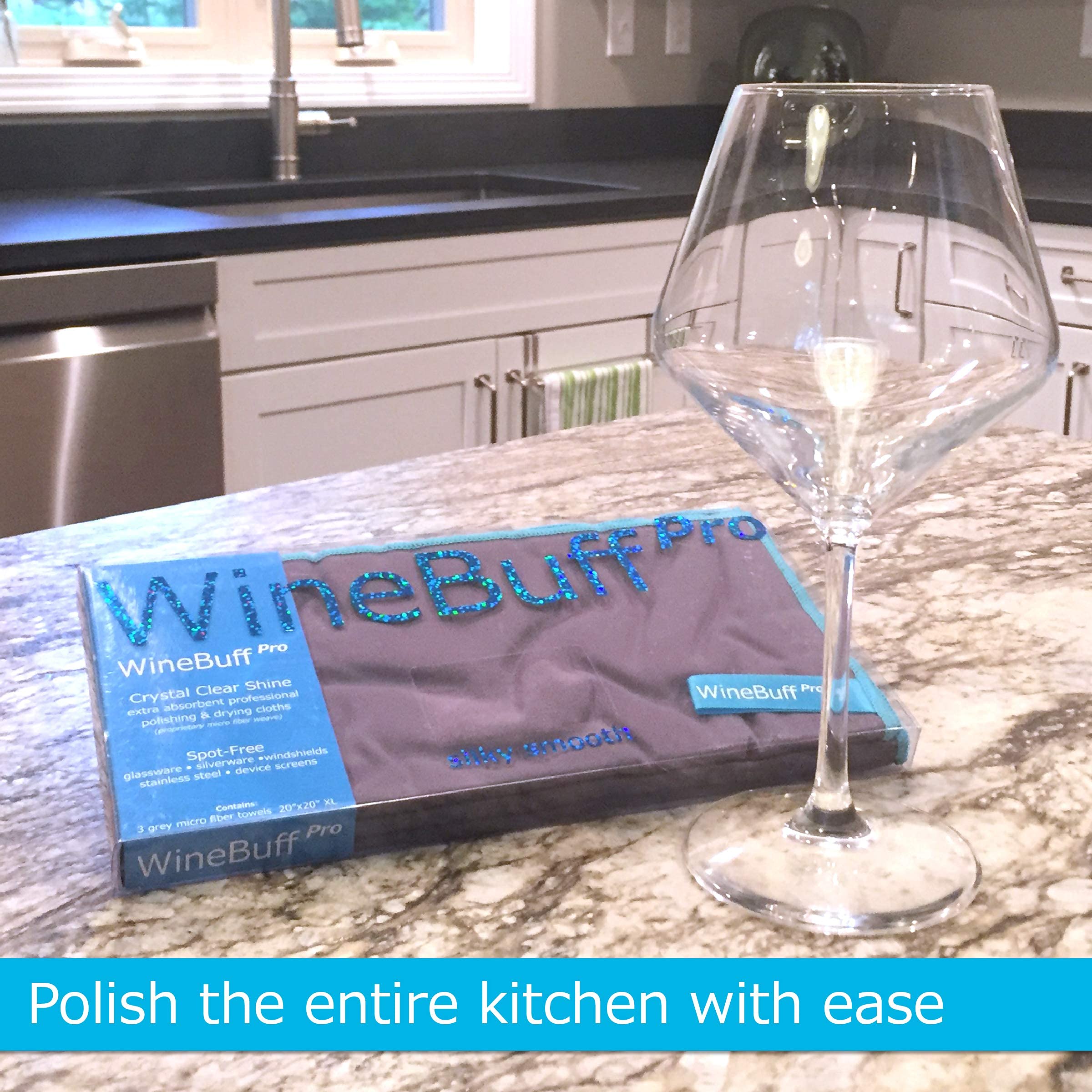 WineBuff Pro Microfiber Polishing Towel | Perfect for Wine Glasses, Kitchenware and More | Leaves Glass and Stainless Steel Spotless, 3 Pack