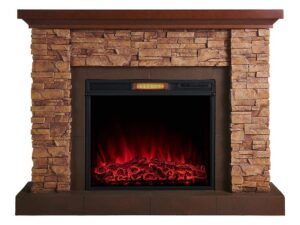 comfort smart stackstone electric fireplace mantel package - brown stone, assm-021-2856