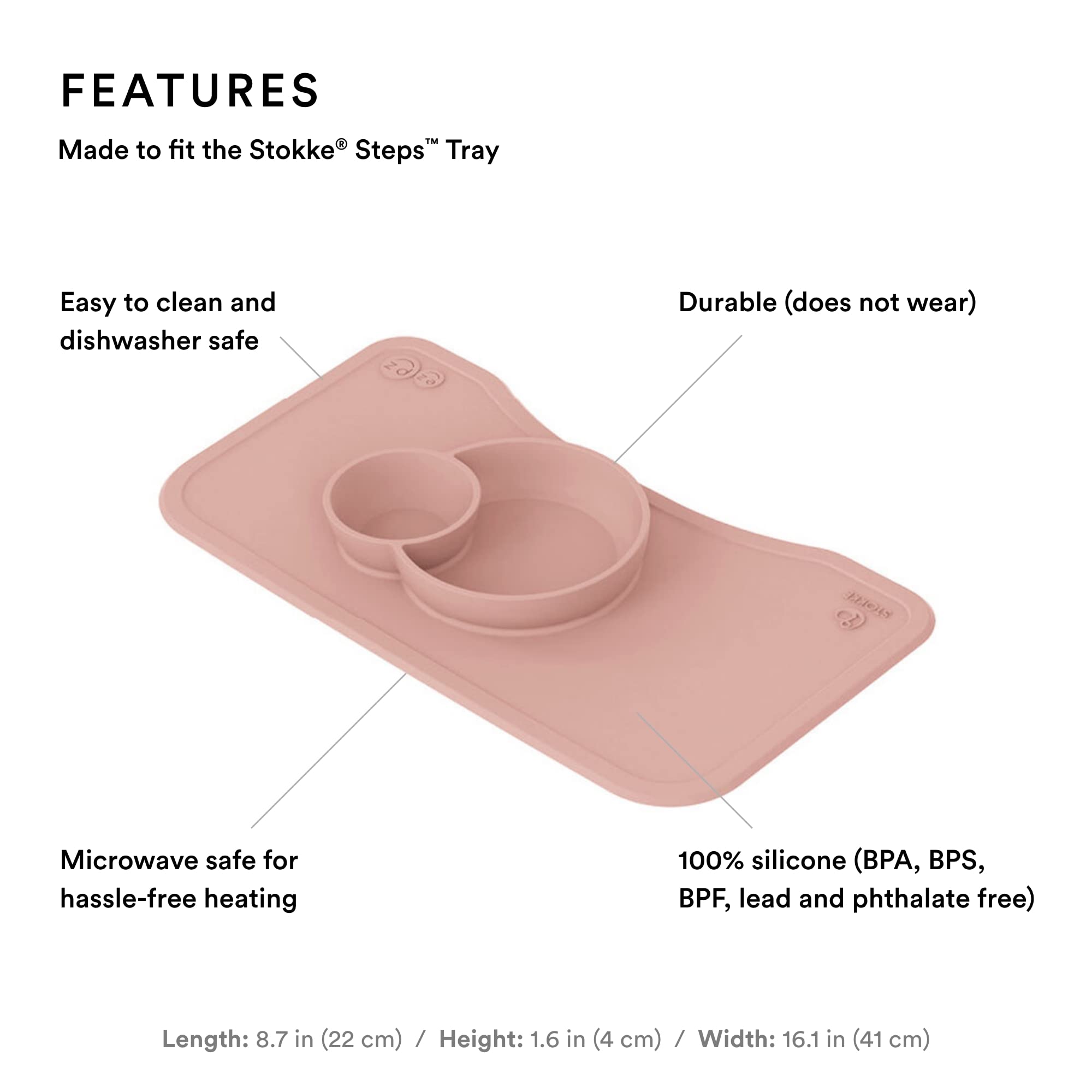 ezpz by Stokke Placemat for Steps Tray, Pink - Perfectly Fits Stokke Steps High Chair Tray - Helps Prevent Messy Mealtimes - Durable, Convenient, Dishwasher & Microwave Safe - 100% Silicone