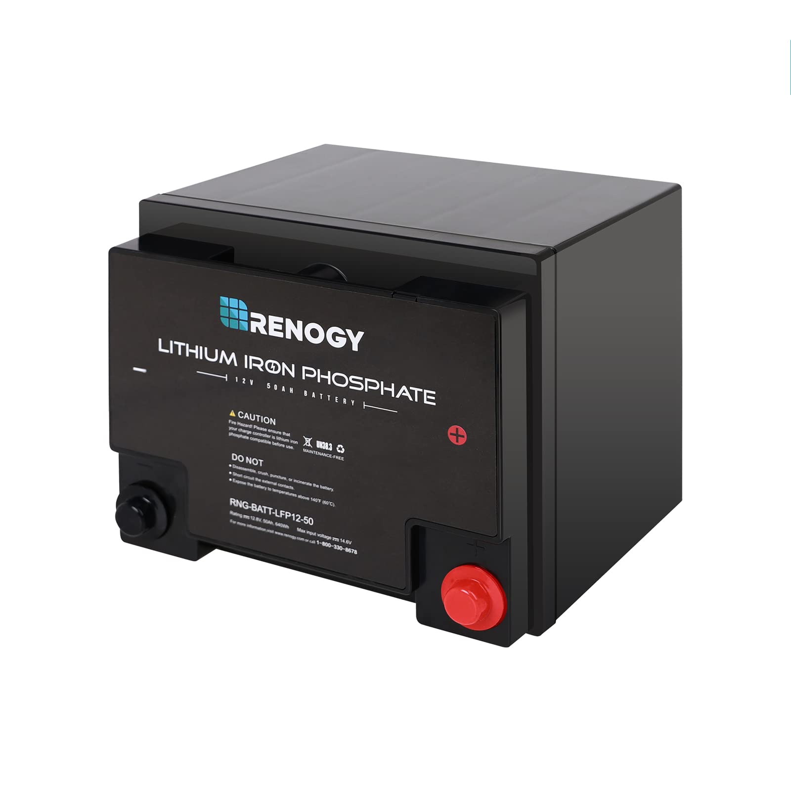 Renogy Lifepo4 Lithium-Iron Phosphate Battery 12 Volt 50AH Built-in BMS LFP Deep Cycle Battery for RV, Solar, Marine, and Off-Grid Applications