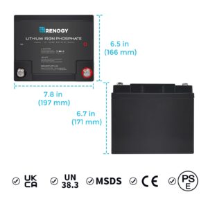 Renogy Lifepo4 Lithium-Iron Phosphate Battery 12 Volt 50AH Built-in BMS LFP Deep Cycle Battery for RV, Solar, Marine, and Off-Grid Applications