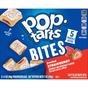 Pop-Tarts Baked Pastry Bites, Kids Snacks, School Lunch, Frosted Strawberry (5 Boxes, 25 Pouches)