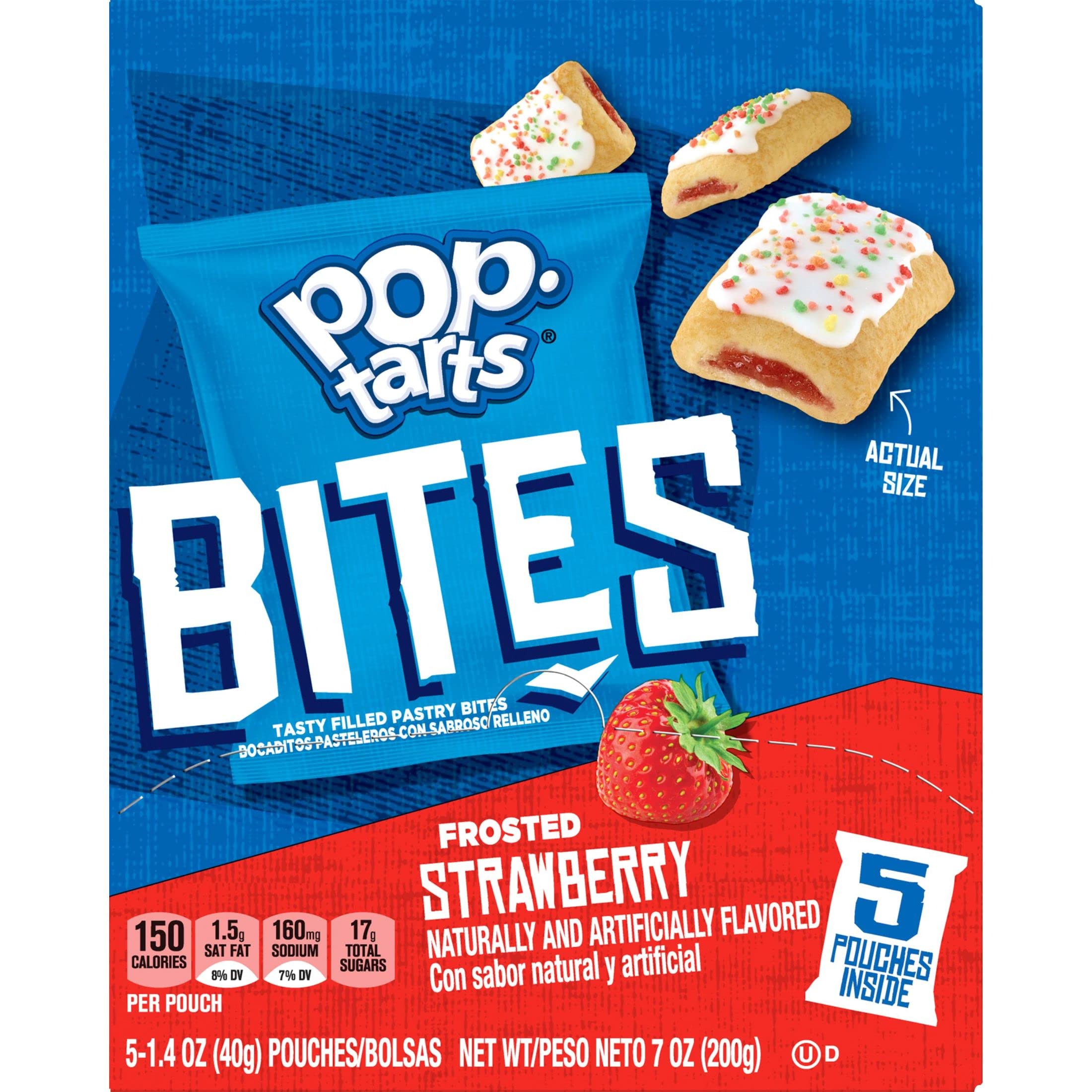 Pop-Tarts Baked Pastry Bites, Kids Snacks, School Lunch, Frosted Strawberry (5 Boxes, 25 Pouches)