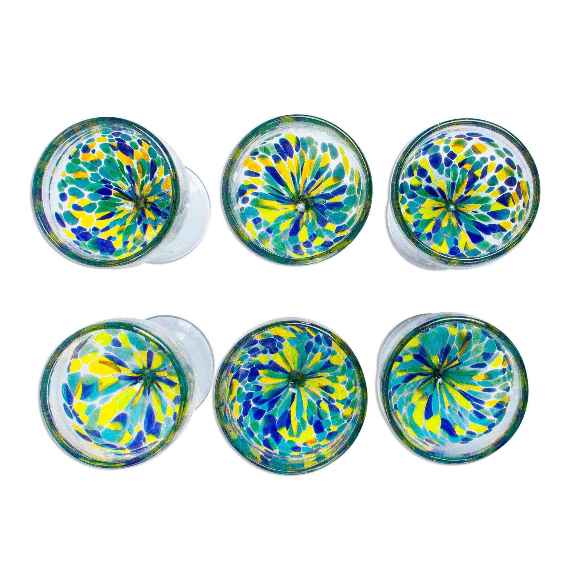 NOVICA Handmade Recycled Glass Wine Glasses Colorful from Mexico Multicolor Tableware Drinkware Handblown Eco Friendly [ 7in H x 3.6in Diam. 12 Oz.] 'Tropical Confetti'(Set of 6)