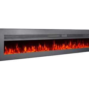 GMHome 60 Inches Wall Recessed Electric Fireplace 9 Changeable Color Realistic Crystal Stone Flame Heater, with Remote, 1500W, Metal Panel - Black