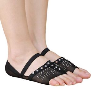 Calcifer White/Black Belly/Ballet Dance Socks Dance Toe Pad Practice Shoes foot thong Protection (Black, XL)