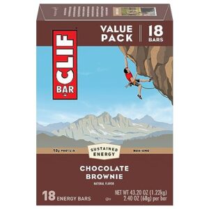 clif bar - chocolate brownie flavor - made with organic oats - 10g protein - non-gmo - plant based - energy bars - 2.4 oz. (18 pack)