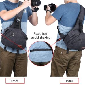 S-ZONE Canvas Camera Sling Bag DSLR Lens Anti-theft Backpack Shoulder Crossbody Case with Tripod Holder