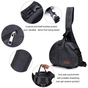 S-ZONE Canvas Camera Sling Bag DSLR Lens Anti-theft Backpack Shoulder Crossbody Case with Tripod Holder