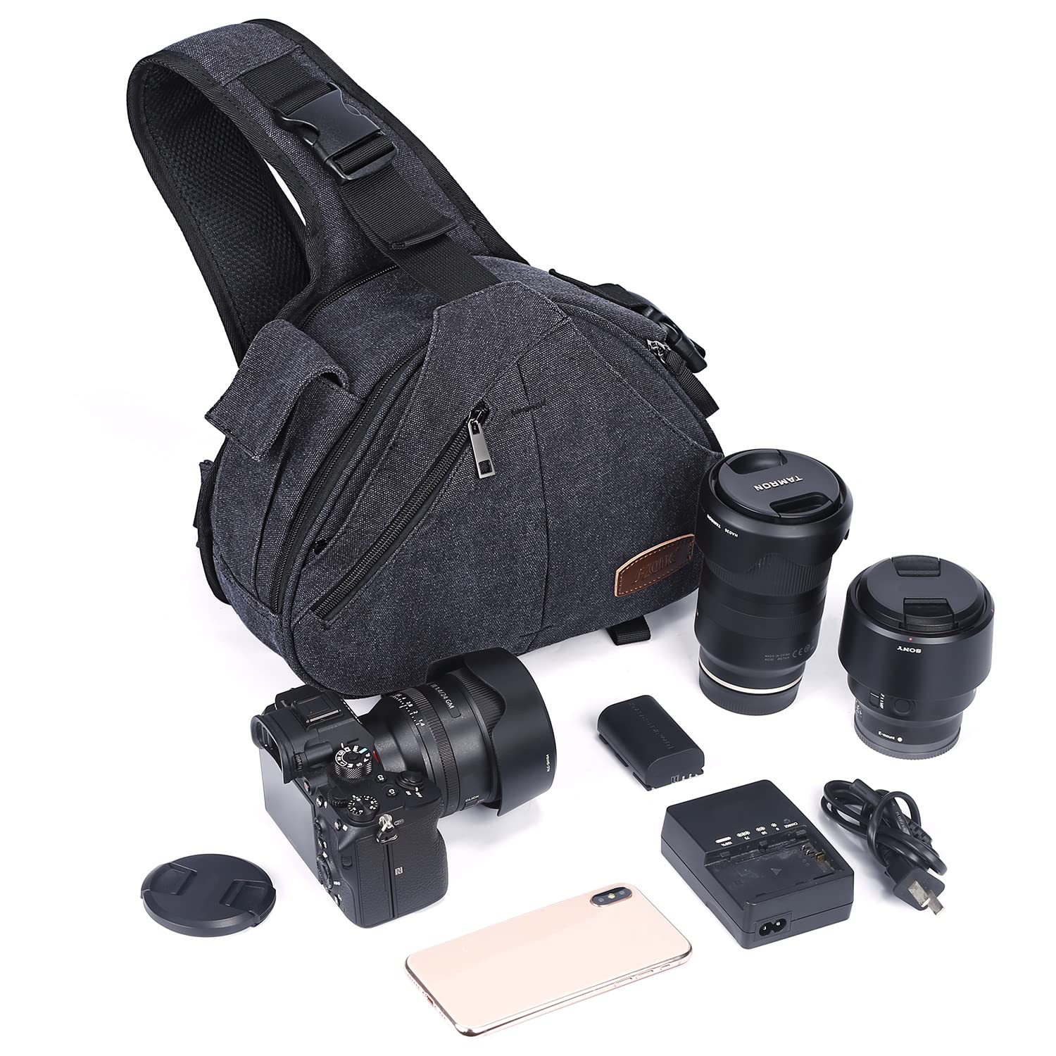 S-ZONE Canvas Camera Sling Bag DSLR Lens Anti-theft Backpack Shoulder Crossbody Case with Tripod Holder